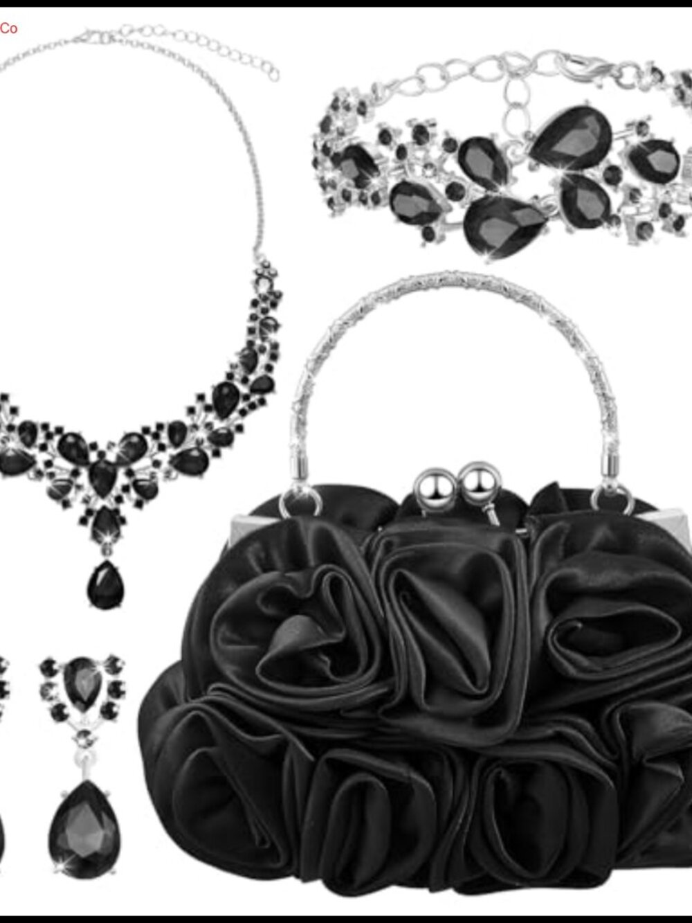 4 Pc Rhinestone Clutch Jewelry Set Detachable Strap Necklace Earrings Bracelet